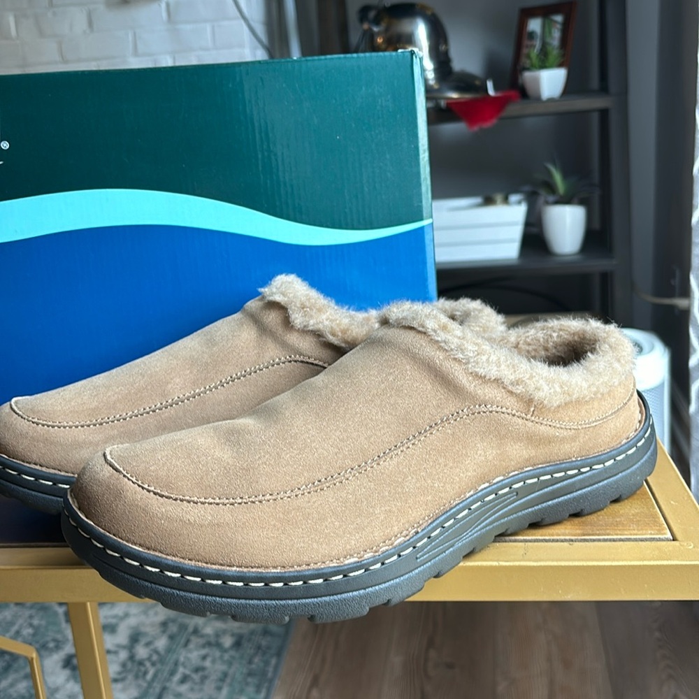 PALMER by Drew men’s slipper camel microsuede removable footbed 11 & 11.5 WIDE